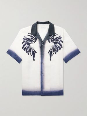 Camp-Collar Embroidered Dégradé Ramie Shirt Camp-Collar Embroidered Dégradé Ramie Shirt