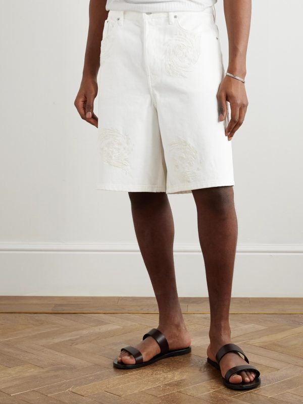Straight-Leg Embroidered Denim Bermuda Shorts - FR