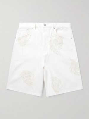 Straight-Leg Embroidered Denim Bermuda Shorts Straight-Leg Embroidered Denim Bermuda Shorts