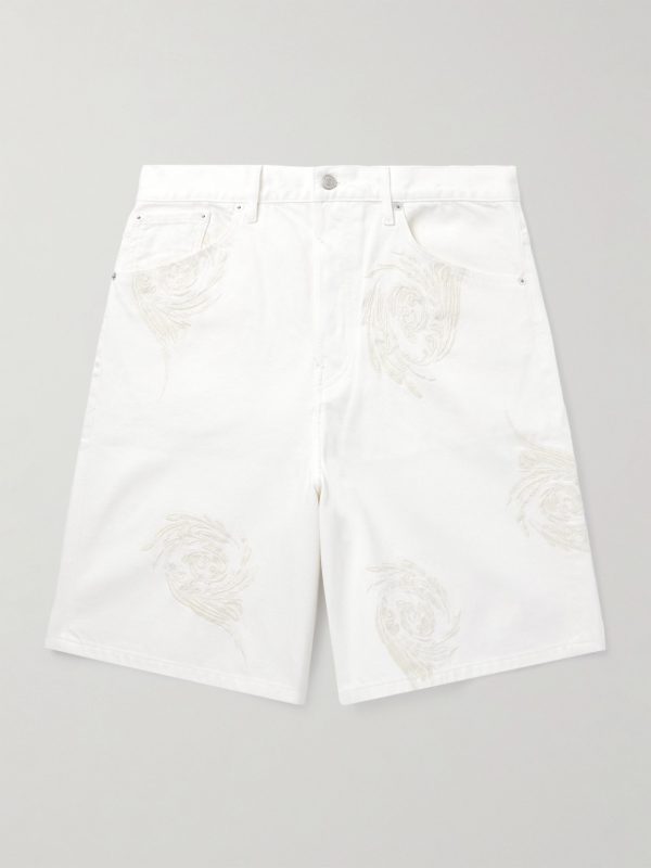 Straight-Leg Embroidered Denim Bermuda Shorts