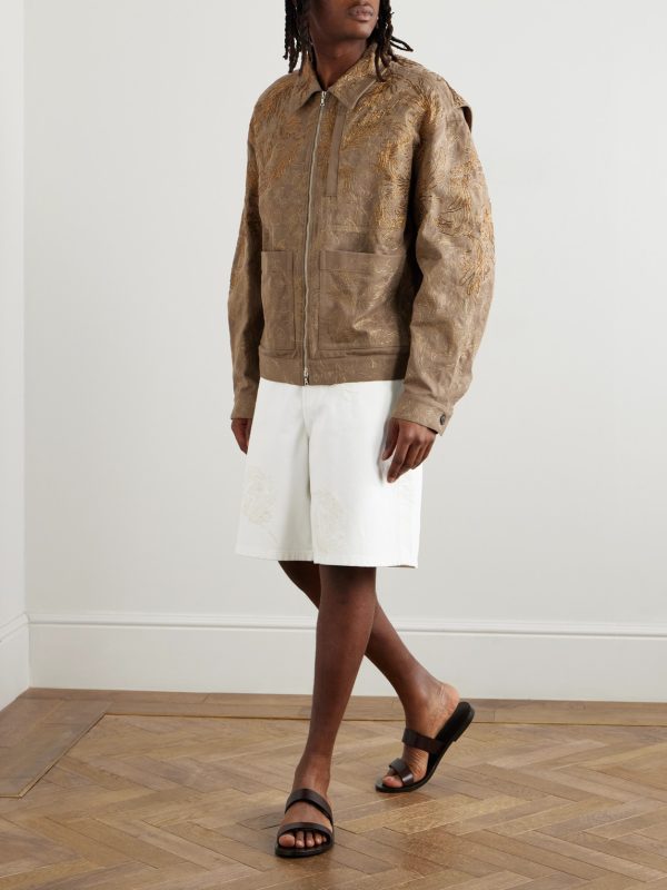Straight-Leg Embroidered Denim Bermuda Shorts - OU