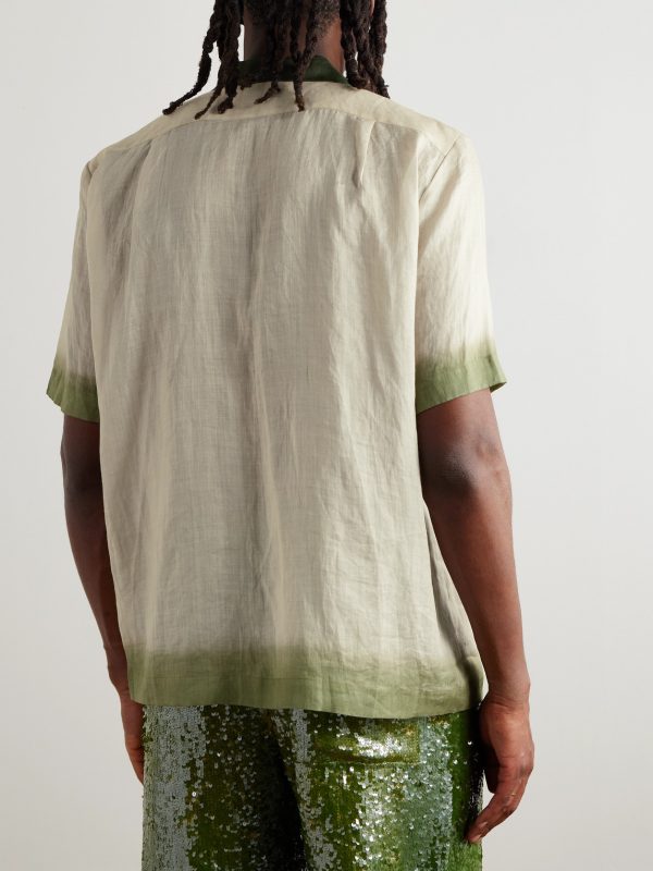 Camp-Collar Embroidered Dégradé Ramie Shirt - BK Camp-Collar Embroidered Dégradé Ramie Shirt - BK