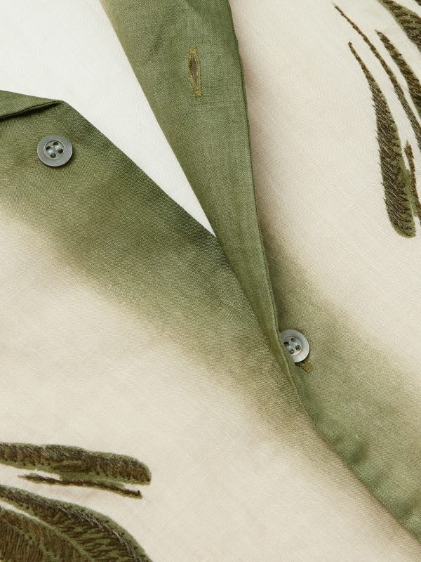 Camp-Collar Embroidered Dégradé Ramie Shirt - CU Camp-Collar Embroidered Dégradé Ramie Shirt - CU