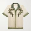 Camp-Collar Embroidered Dégradé Ramie Shirt Camp-Collar Embroidered Dégradé Ramie Shirt