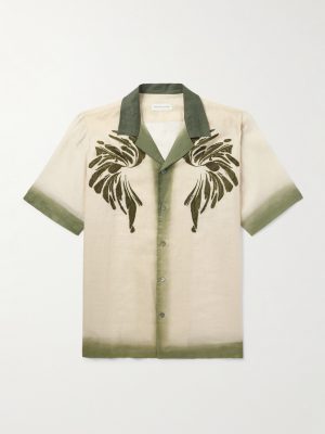 Camp-Collar Embroidered Dégradé Ramie Shirt Camp-Collar Embroidered Dégradé Ramie Shirt