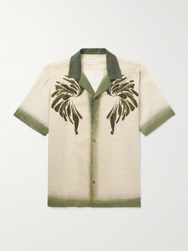 Camp-Collar Embroidered Dégradé Ramie Shirt Camp-Collar Embroidered Dégradé Ramie Shirt