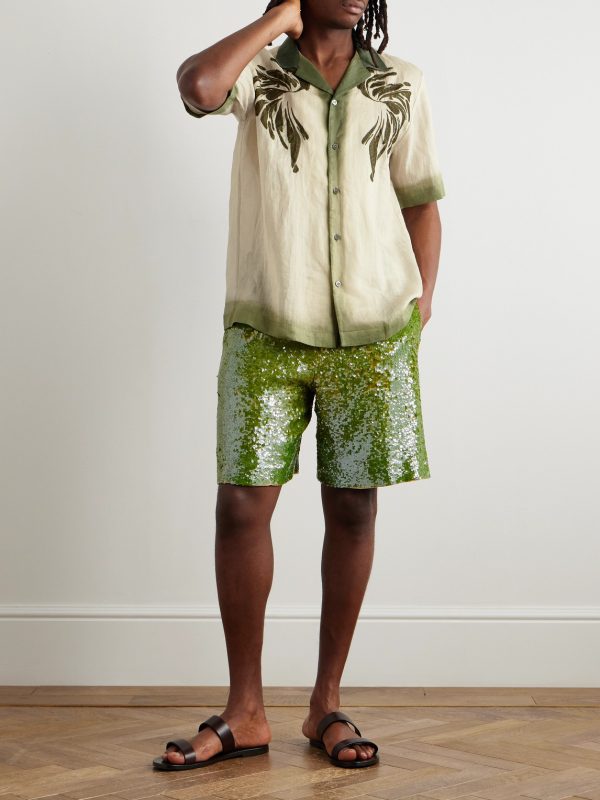 Camp-Collar Embroidered Dégradé Ramie Shirt - OU Camp-Collar Embroidered Dégradé Ramie Shirt - OU