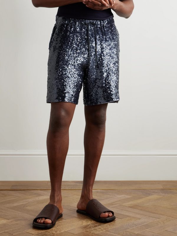 Straight-Leg Sequinned Crepe Drawstring Bermuda Shorts - FR Straight-Leg Sequinned Crepe Drawstring Bermuda Shorts - FR