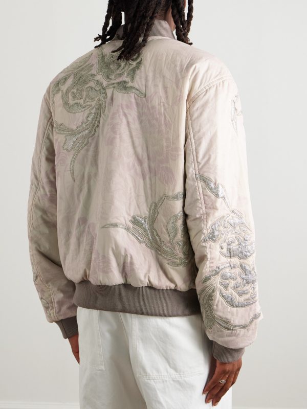 Reversible Embroidered Floral-Print Cotton and Lamé Bomber Jacket - BK