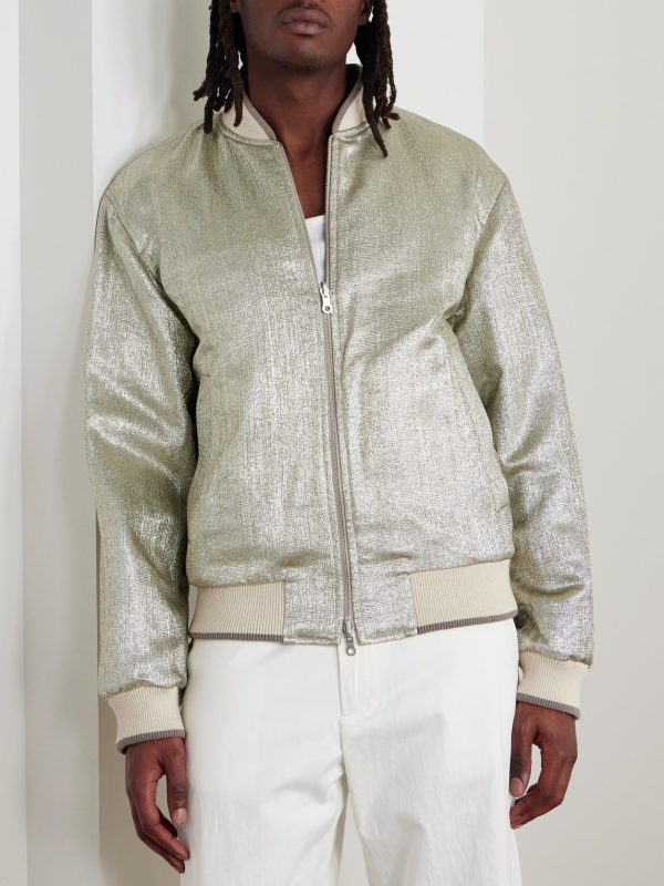 Reversible Embroidered Floral-Print Cotton and Lamé Bomber Jacket - E2