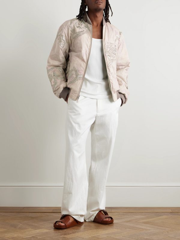 Reversible Embroidered Floral-Print Cotton and Lamé Bomber Jacket - OU