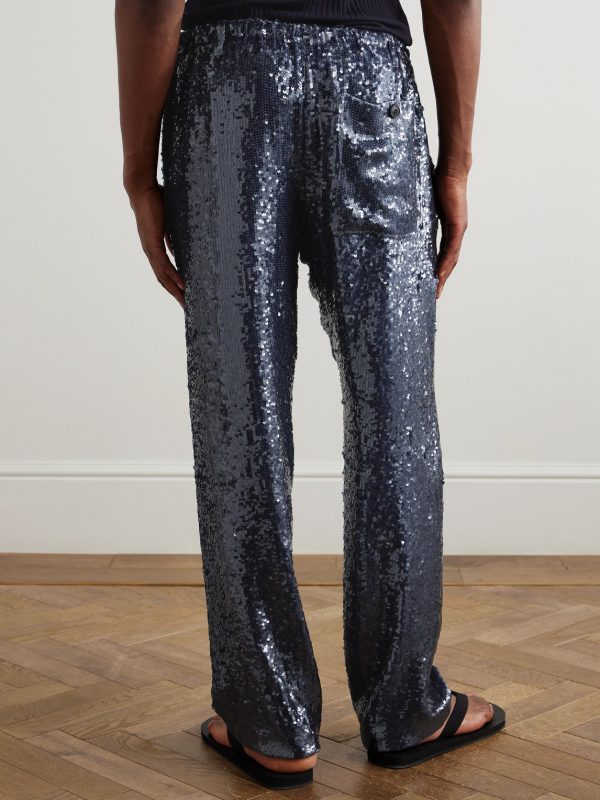 Wide-Leg Sequinned Crepe Drawstring Trousers - BK Wide-Leg Sequinned Crepe Drawstring Trousers - BK