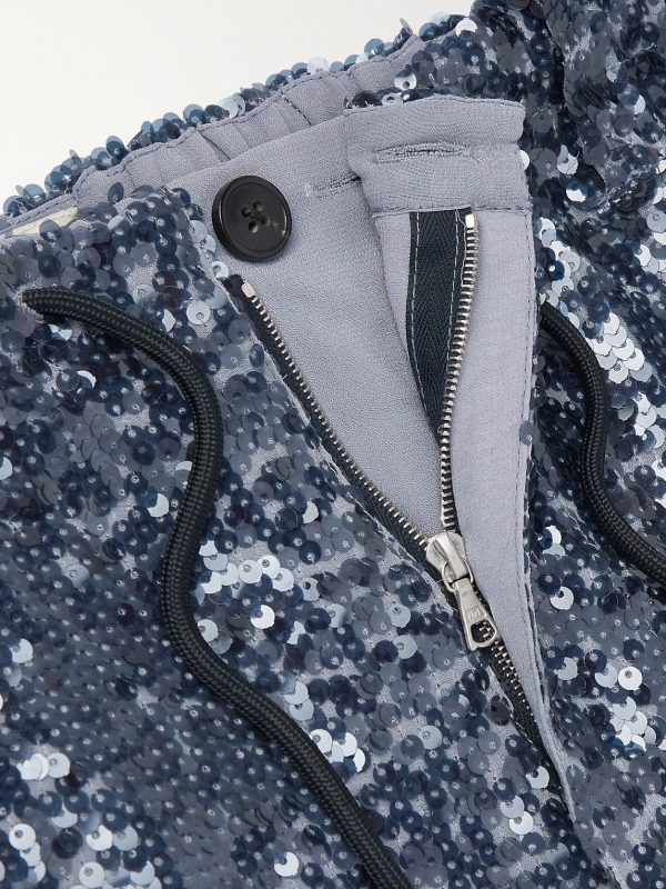Wide-Leg Sequinned Crepe Drawstring Trousers - E1 Wide-Leg Sequinned Crepe Drawstring Trousers - E1