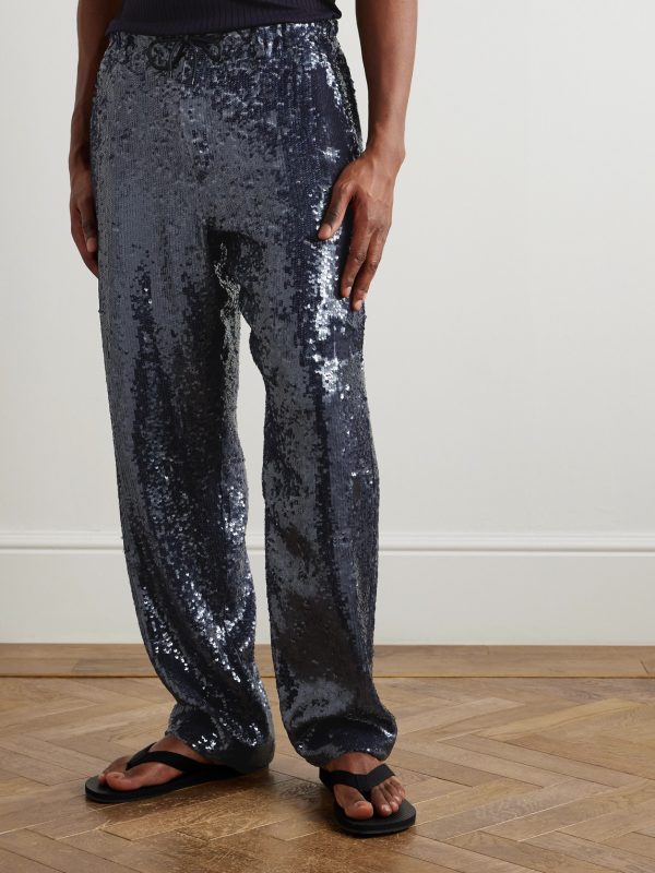 Wide-Leg Sequinned Crepe Drawstring Trousers - FR Wide-Leg Sequinned Crepe Drawstring Trousers - FR