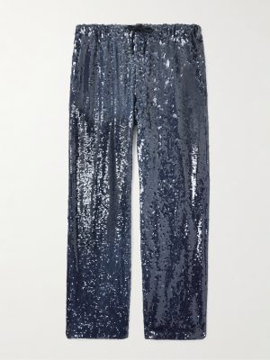Wide-Leg Sequinned Crepe Drawstring Trousers Wide-Leg Sequinned Crepe Drawstring Trousers