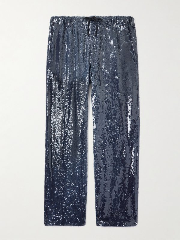 Wide-Leg Sequinned Crepe Drawstring Trousers Wide-Leg Sequinned Crepe Drawstring Trousers
