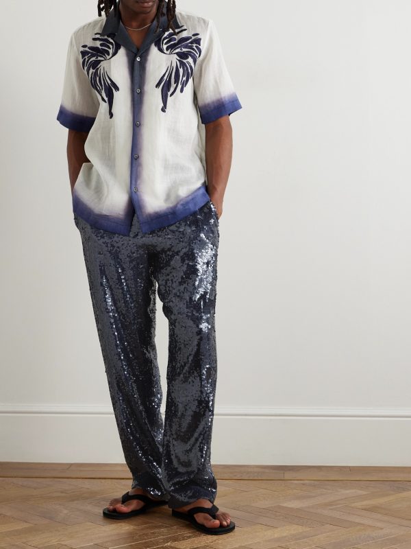 Wide-Leg Sequinned Crepe Drawstring Trousers - OU Wide-Leg Sequinned Crepe Drawstring Trousers - OU