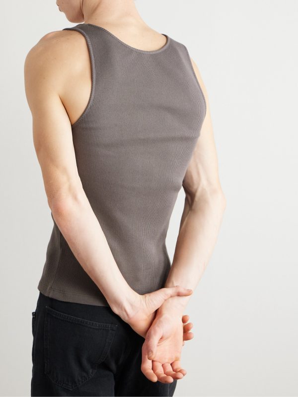 Logo-Embroidered Ribbed Cotton Tank Top - BK Logo-Embroidered Ribbed Cotton Tank Top - BK