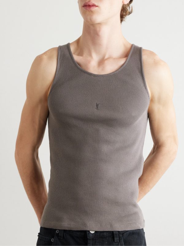 Logo-Embroidered Ribbed Cotton Tank Top - FR Logo-Embroidered Ribbed Cotton Tank Top - FR
