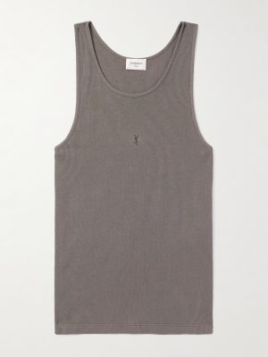 Logo-Embroidered Ribbed Cotton Tank Top Logo-Embroidered Ribbed Cotton Tank Top