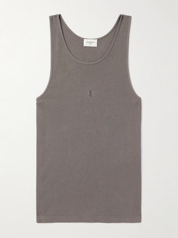 Logo-Embroidered Ribbed Cotton Tank Top Logo-Embroidered Ribbed Cotton Tank Top
