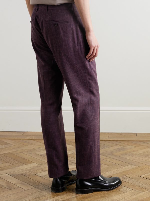 Mike Straight-Leg Pleated Wool, Silk and Linen-Blend Suit Trousers - BK Mike Straight-Leg Pleated Wool, Silk and Linen-Blend Suit Trousers - BK