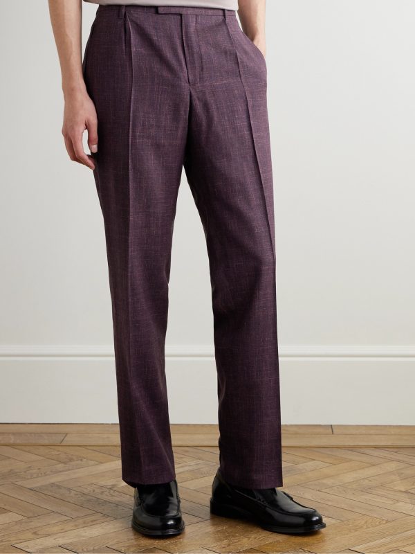 Mike Straight-Leg Pleated Wool, Silk and Linen-Blend Suit Trousers - FR Mike Straight-Leg Pleated Wool, Silk and Linen-Blend Suit Trousers - FR