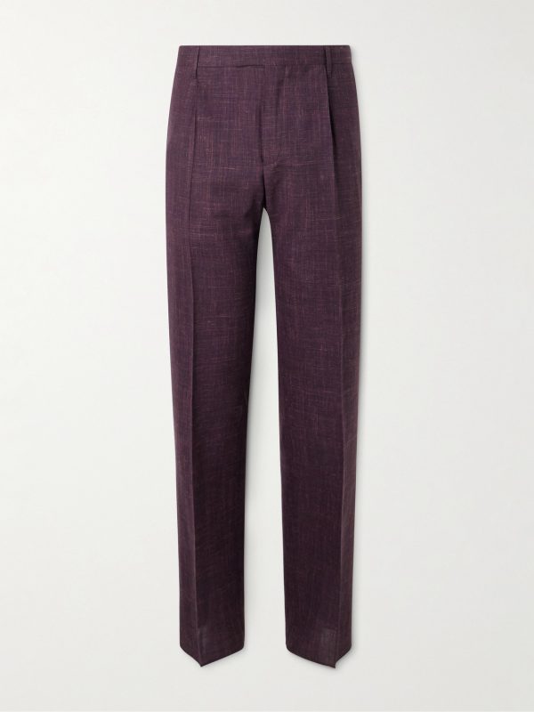 Mike Straight-Leg Pleated Wool, Silk and Linen-Blend Suit Trousers Mike Straight-Leg Pleated Wool, Silk and Linen-Blend Suit Trousers