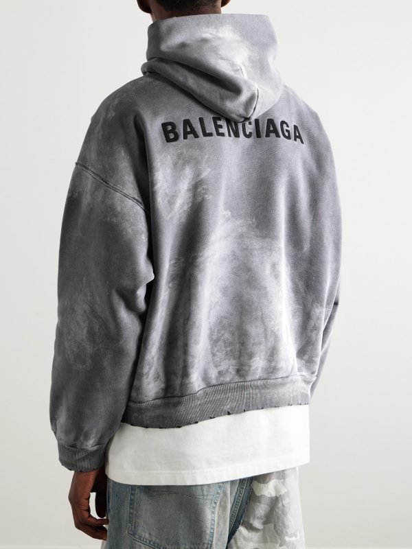Logo-Print Distressed Paint-Splattered Cotton-Jersey Hoodie - BK Logo-Print Distressed Paint-Splattered Cotton-Jersey Hoodie - BK