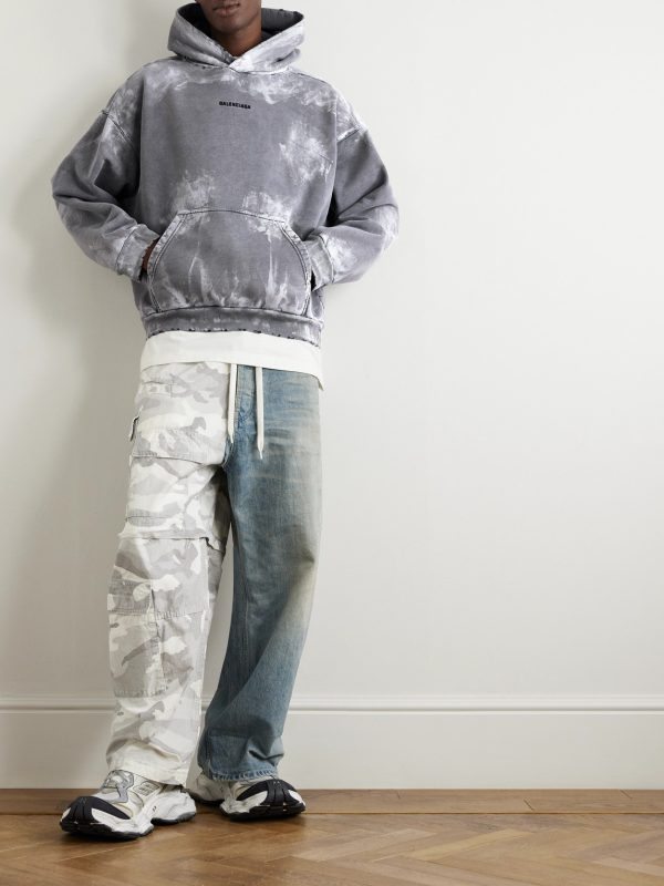 Logo-Print Distressed Paint-Splattered Cotton-Jersey Hoodie - OU Logo-Print Distressed Paint-Splattered Cotton-Jersey Hoodie - OU
