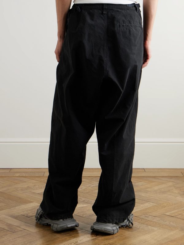 Wide-Leg Distressed Cotton Cargo Trousers - BK