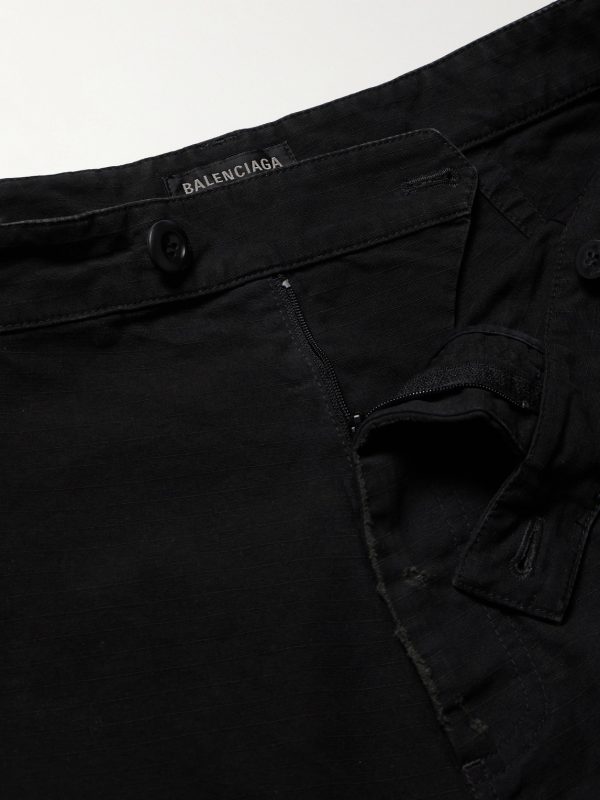 Wide-Leg Distressed Cotton Cargo Trousers - E1