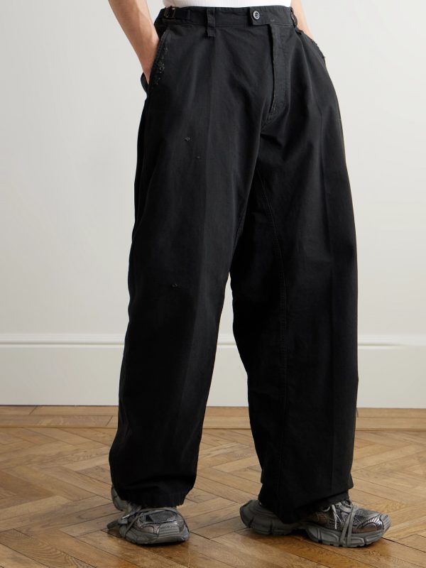 Wide-Leg Distressed Cotton Cargo Trousers - FR