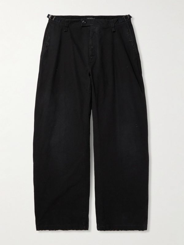 Wide-Leg Distressed Cotton Cargo Trousers