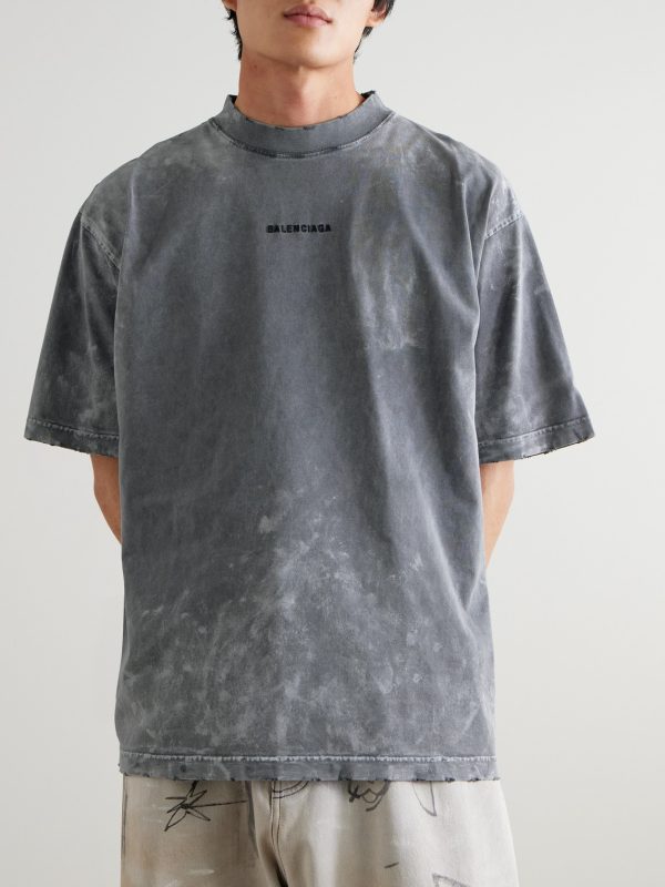 Oversized Distressed Logo-Embroidered Printed Cotton-Jersey T-Shirt - FR Oversized Distressed Logo-Embroidered Printed Cotton-Jersey T-Shirt - FR