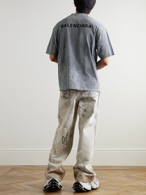 Oversized Distressed Logo-Embroidered Printed Cotton-Jersey T-Shirt - OU Oversized Distressed Logo-Embroidered Printed Cotton-Jersey T-Shirt - OU