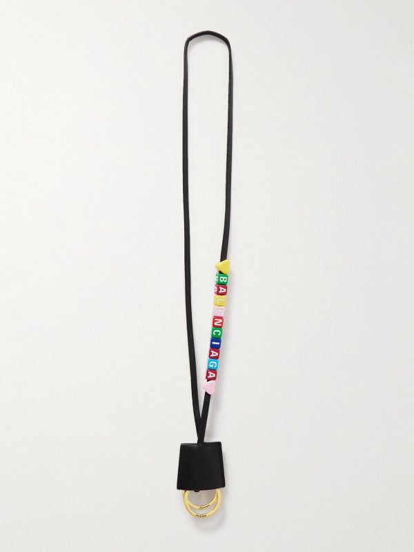 Rodeo Cloche Clé Leather Beaded Keychain Lanyard - BK Rodeo Cloche Clé Leather Beaded Keychain Lanyard - BK