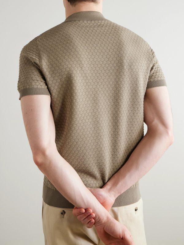 Honeycomb-Knit Cotton Polo Shirt - BK