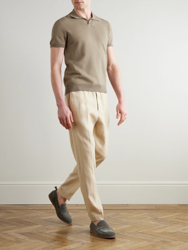 Honeycomb-Knit Cotton Polo Shirt - OU