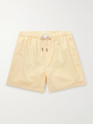 Straight-Leg Mid-Length Striped Seersucker Swim Shorts Straight-Leg Mid-Length Striped Seersucker Swim Shorts