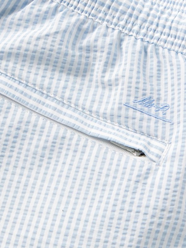 Straight-Leg Mid-Length Striped Seersucker Swim Shorts - CU Straight-Leg Mid-Length Striped Seersucker Swim Shorts - CU
