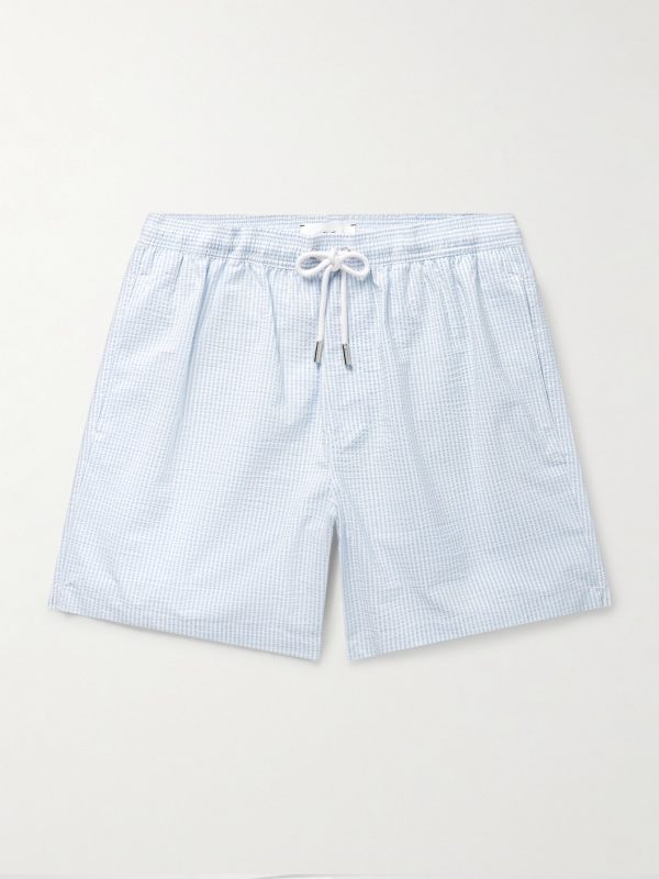 Straight-Leg Mid-Length Striped Seersucker Swim Shorts Straight-Leg Mid-Length Striped Seersucker Swim Shorts