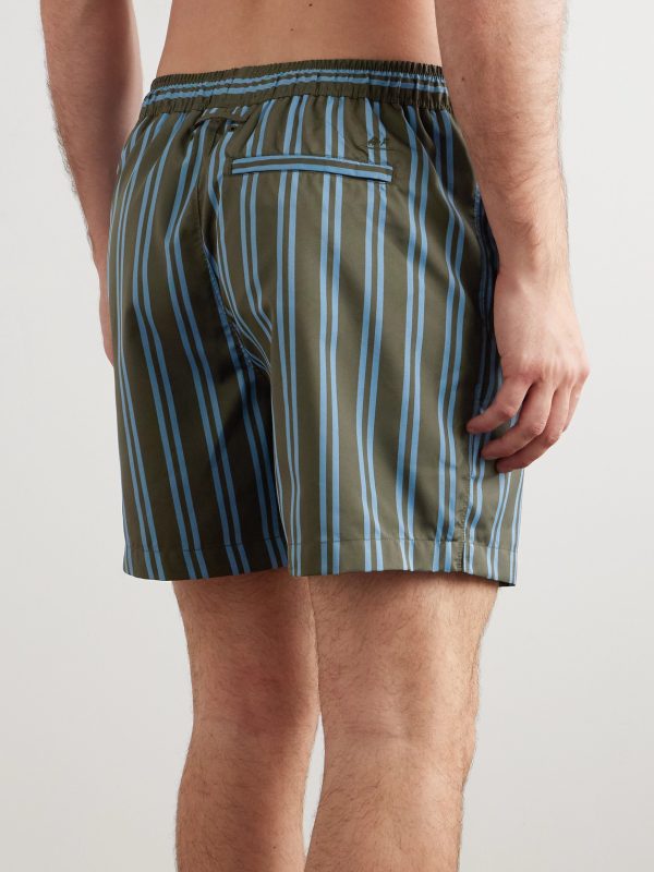 Straight-Leg Mid-Length Striped Swim Shorts - BK Straight-Leg Mid-Length Striped Swim Shorts - BK