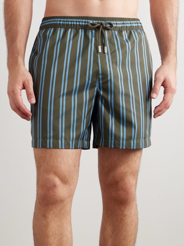 Straight-Leg Mid-Length Striped Swim Shorts - OU Straight-Leg Mid-Length Striped Swim Shorts - OU
