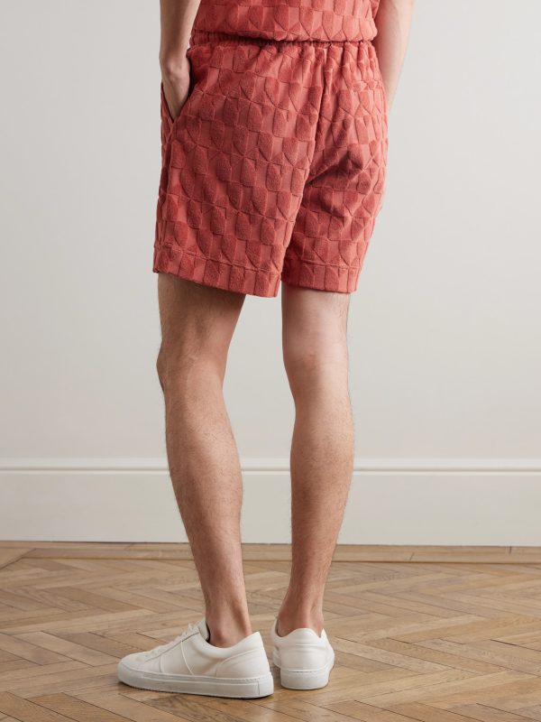 Straight-Leg Organic Cotton-Terry Jacquard Drawstring Shorts - BK Straight-Leg Organic Cotton-Terry Jacquard Drawstring Shorts - BK