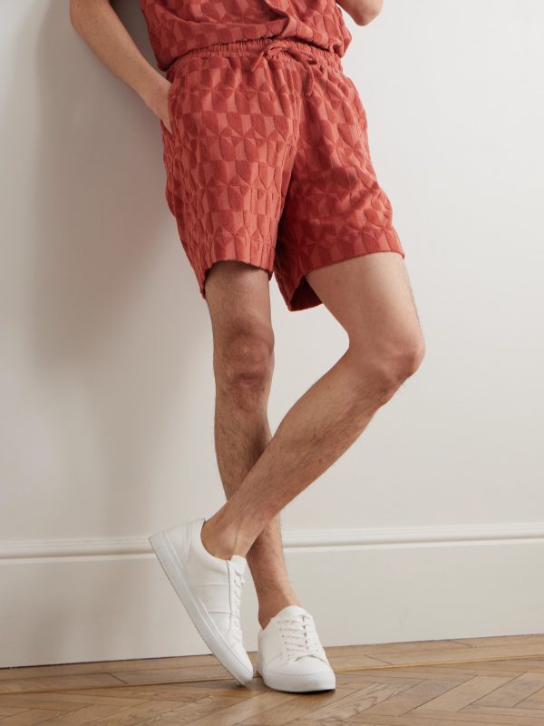 Straight-Leg Organic Cotton-Terry Jacquard Drawstring Shorts - FR Straight-Leg Organic Cotton-Terry Jacquard Drawstring Shorts - FR