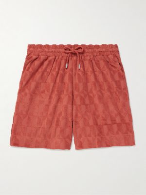 Straight-Leg Organic Cotton-Terry Jacquard Drawstring Shorts