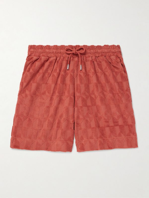 Straight-Leg Organic Cotton-Terry Jacquard Drawstring Shorts Straight-Leg Organic Cotton-Terry Jacquard Drawstring Shorts