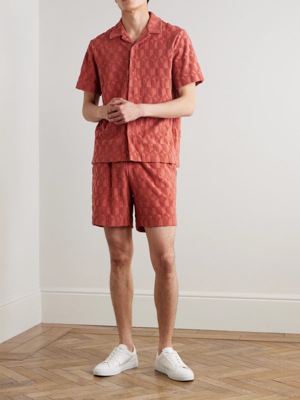 Straight-Leg Organic Cotton-Terry Jacquard Drawstring Shorts - OU Straight-Leg Organic Cotton-Terry Jacquard Drawstring Shorts - OU