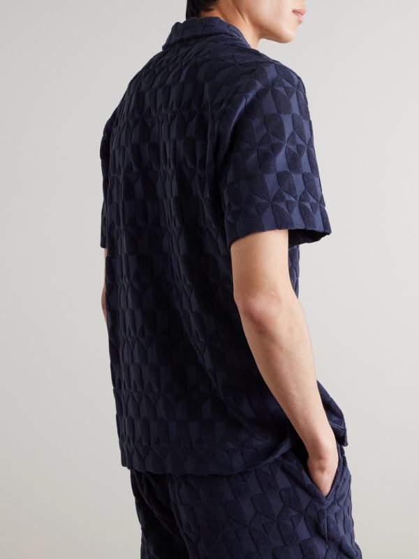 Camp-Collar Organic Cotton-Terry Jacquard Shirt - BK Camp-Collar Organic Cotton-Terry Jacquard Shirt - BK